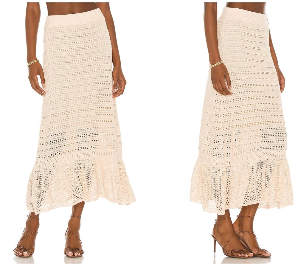 A.L.C. Amaya Crochet Knit Midi Skirt Size L Cream Cotton Ruffle Boho